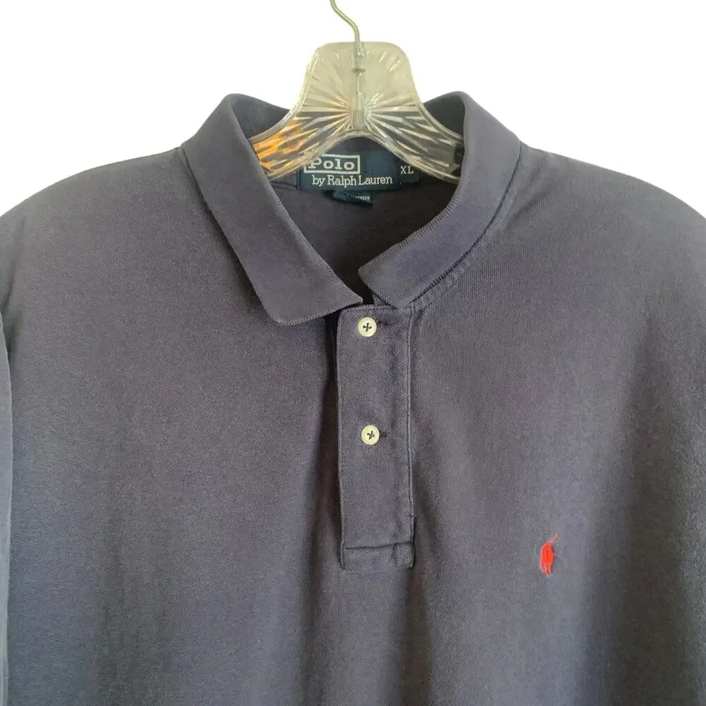 Polo Ralph Lauren Mens XL Navy Blue Short Sleeve Cotton Knit Polo Shirt READ